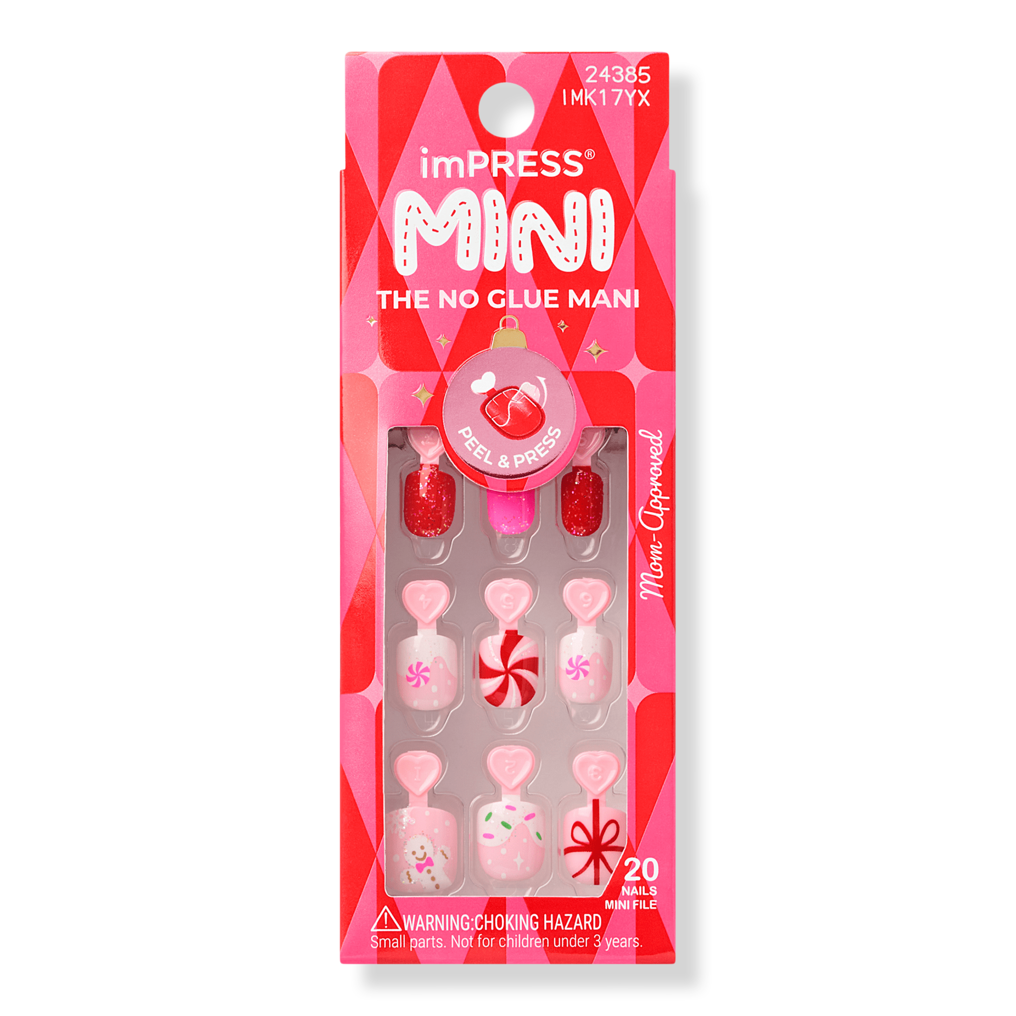 Детские накладные ногти Kiss Impress Mini, квадратно-овальная форма, Frosty Fun