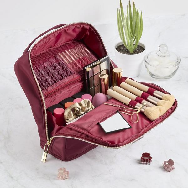 Tartan + Twine Burgundy Makeup Stand-Up Bag #4