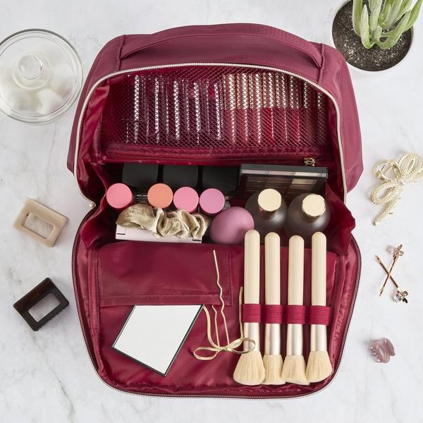Tartan + Twine Burgundy Makeup Stand-Up Bag #5