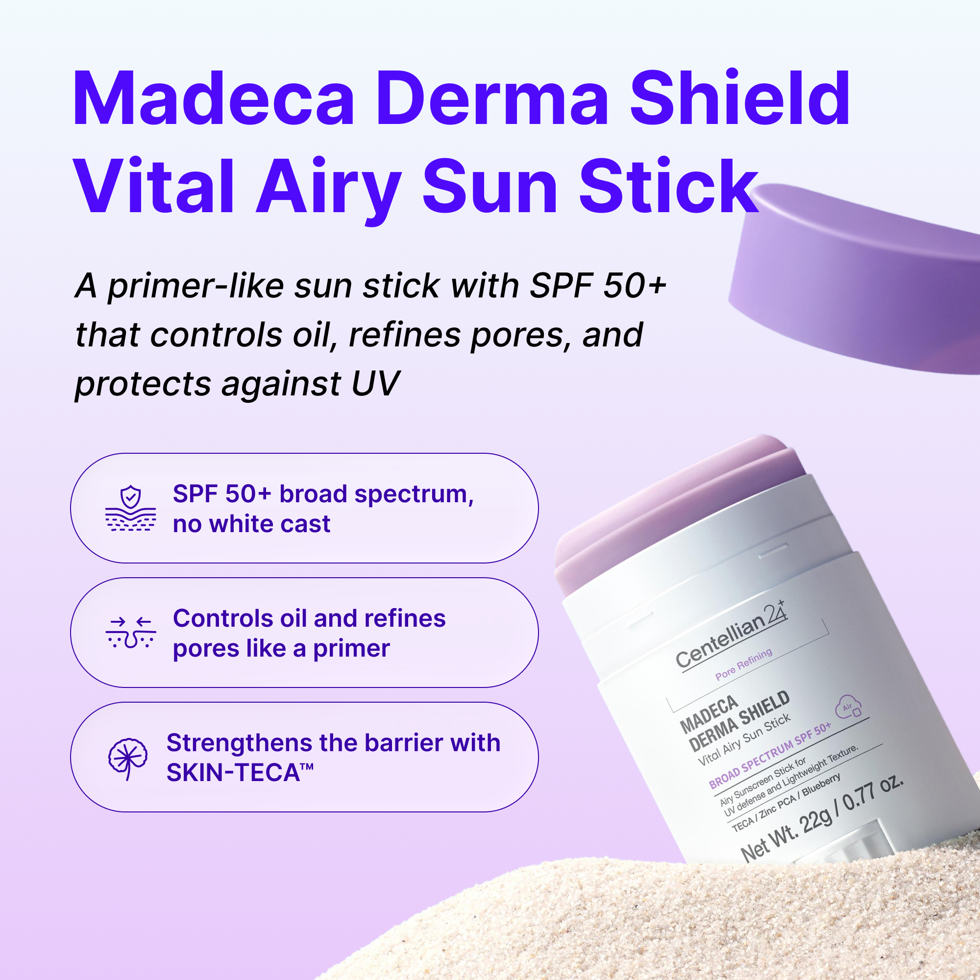 Солнцезащитный стик SPF 50+ Centellian24 Madeca Derma Shield Vital Airy — фото 4