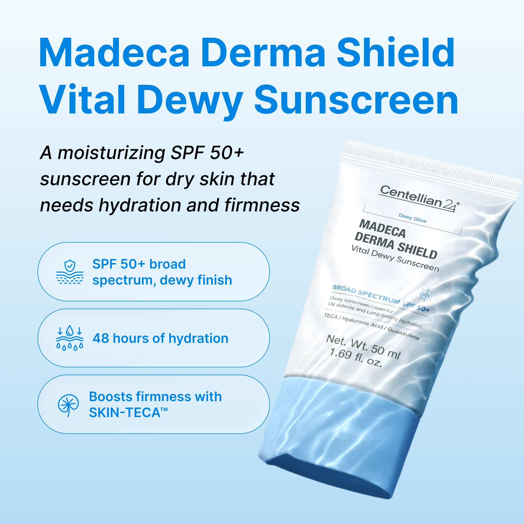 Солнцезащитный крем с сиянием SPF 50+ Centellian24 Madeca Derma Shield Vital Dewy — фото 3