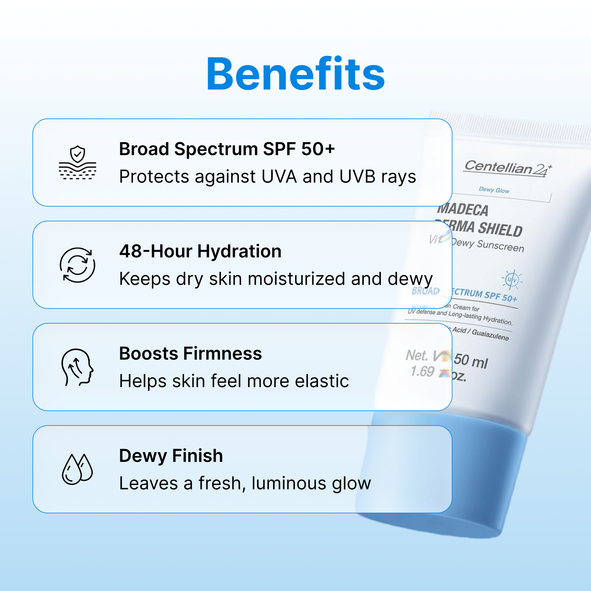 Солнцезащитный крем с сиянием SPF 50+ Centellian24 Madeca Derma Shield Vital Dewy — фото 5