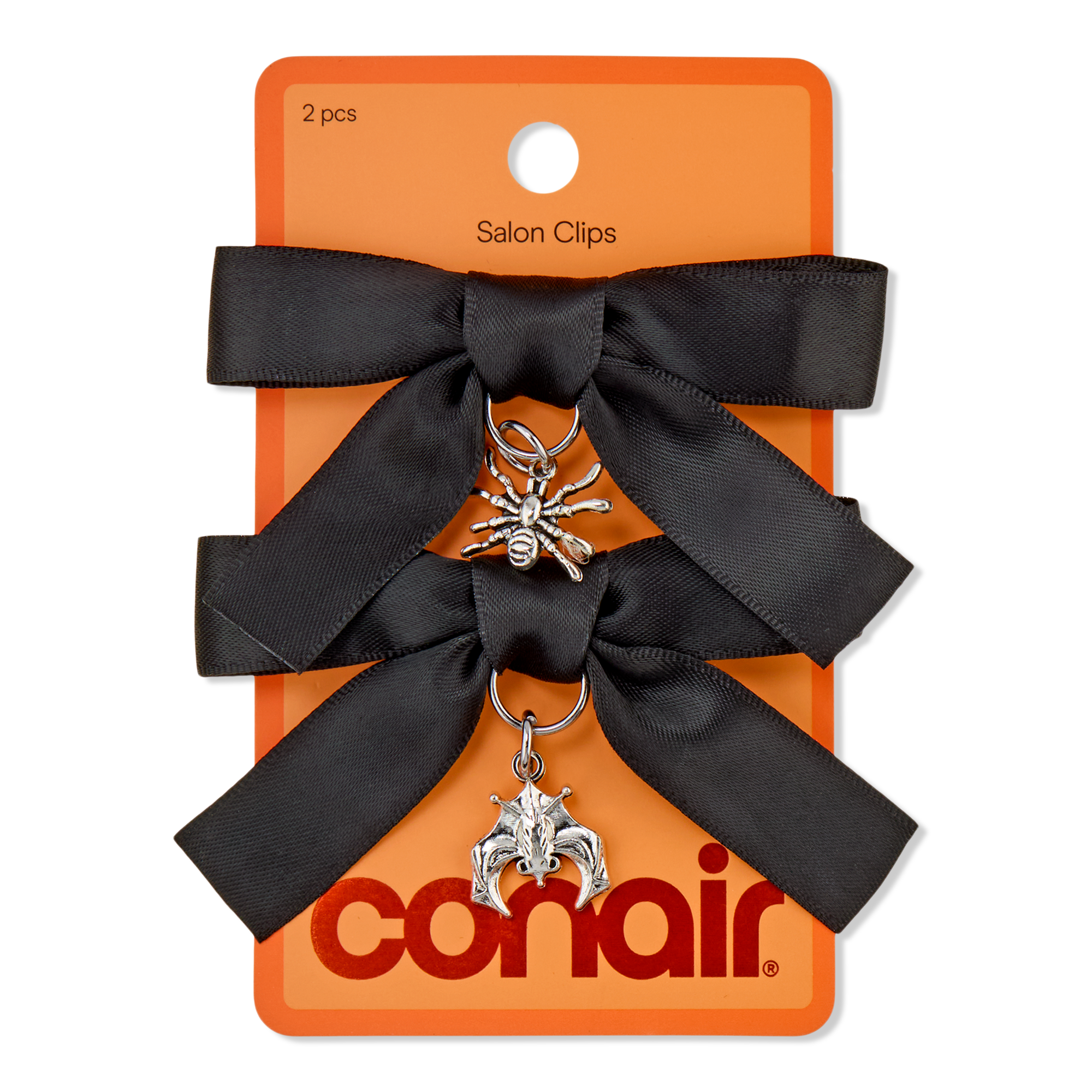 Conair Accessories Halloween Black Satin Bow Salon Clips with Silver Charms #1