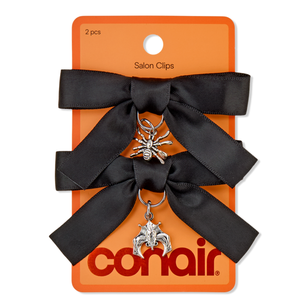 Conair Accessories Halloween Black Satin Bow Salon Clips with Silver Charms #1