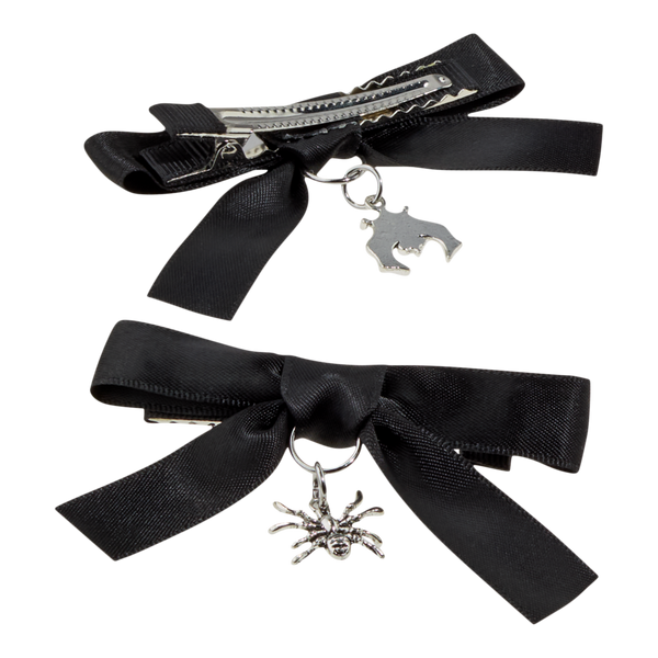 Conair Accessories Halloween Black Satin Bow Salon Clips with Silver Charms #2