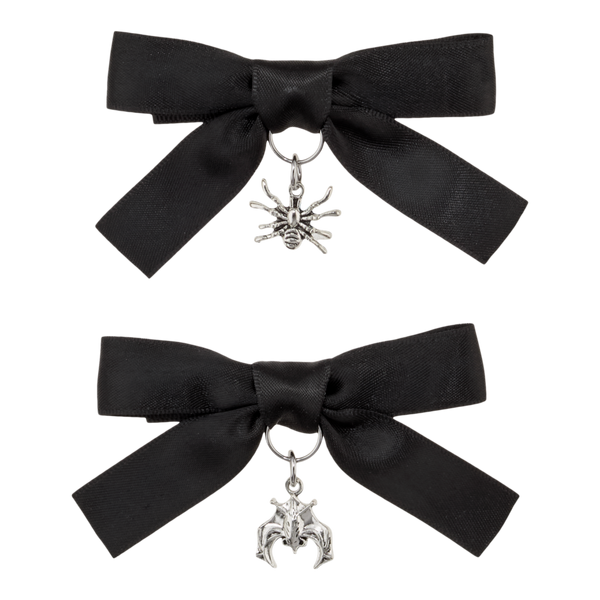 Conair Accessories Halloween Black Satin Bow Salon Clips with Silver Charms #3
