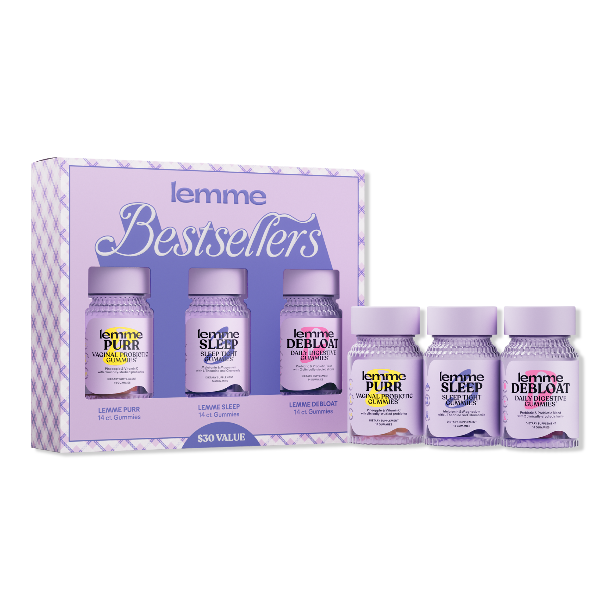 Lemme Holiday Bestsellers Kit: Purr, Sleep, and Debloat Gummies #1