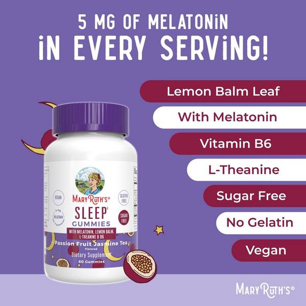 MaryRuth's Adult Sleep Gummies With Melatonin Sugar Free Passionfruit Jasmine Tea #2