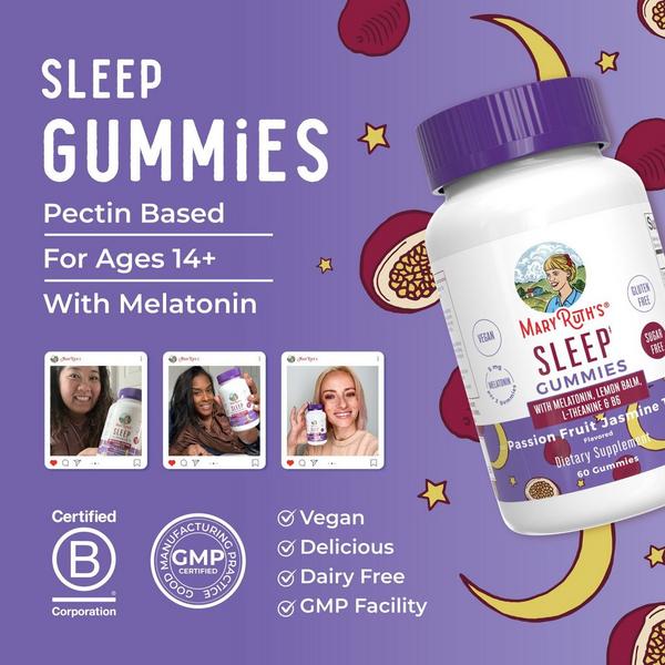 MaryRuth's Adult Sleep Gummies With Melatonin Sugar Free Passionfruit Jasmine Tea #3