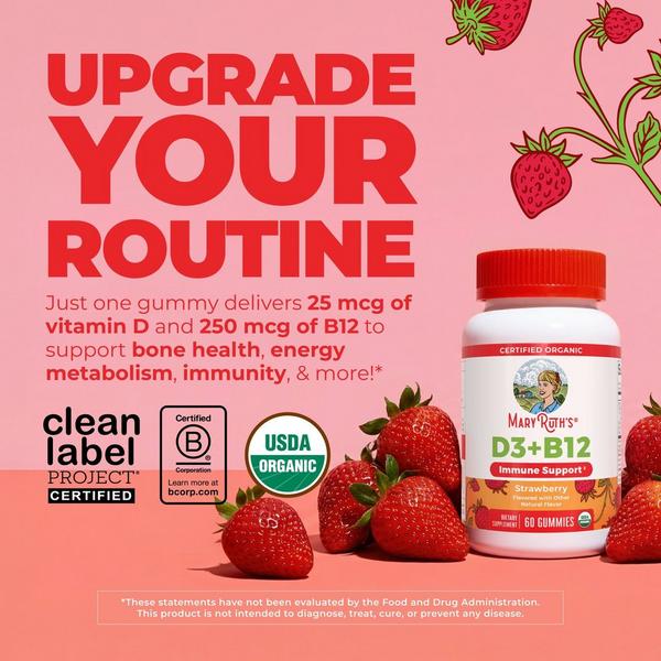 MaryRuth's Organic D3 + B12 Gummies Strawberry #2