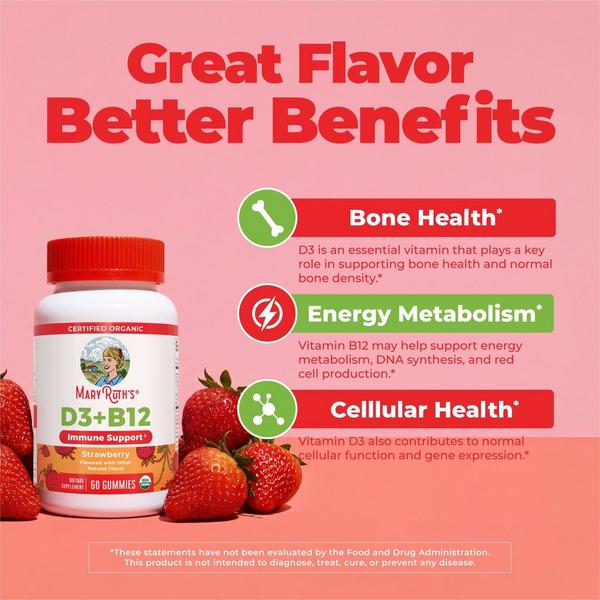 MaryRuth's Organic D3 + B12 Gummies Strawberry #3