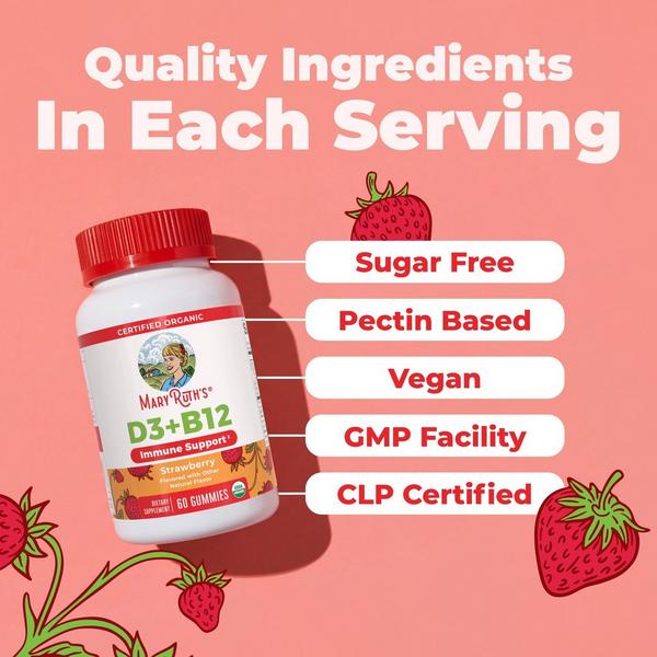 MaryRuth's Organic D3 + B12 Gummies Strawberry #4