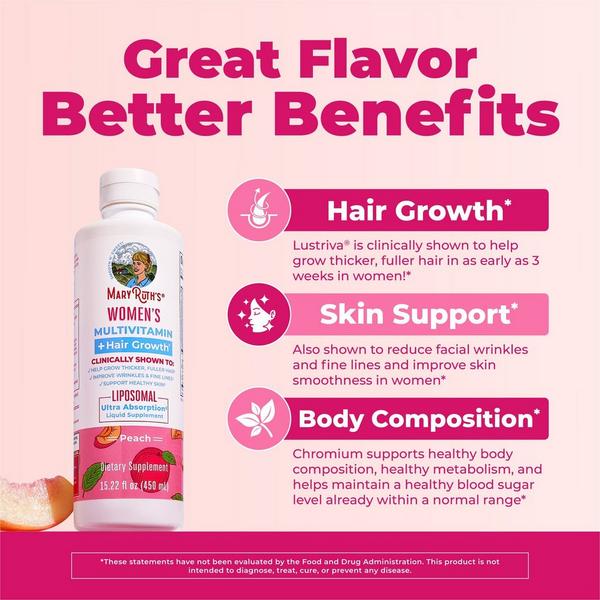 MaryRuth's Women's Multivitamin + Hair Growth Liposomal Peach #5