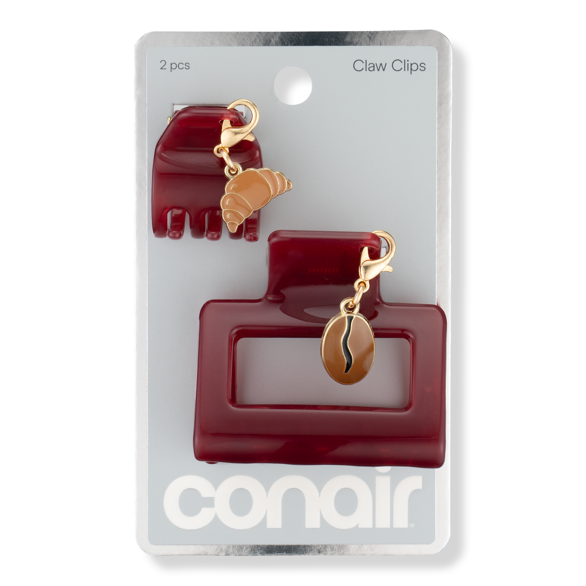 Conair Accessories Burgundy Claw Clip Set with Coffee & Croissant Charms #1