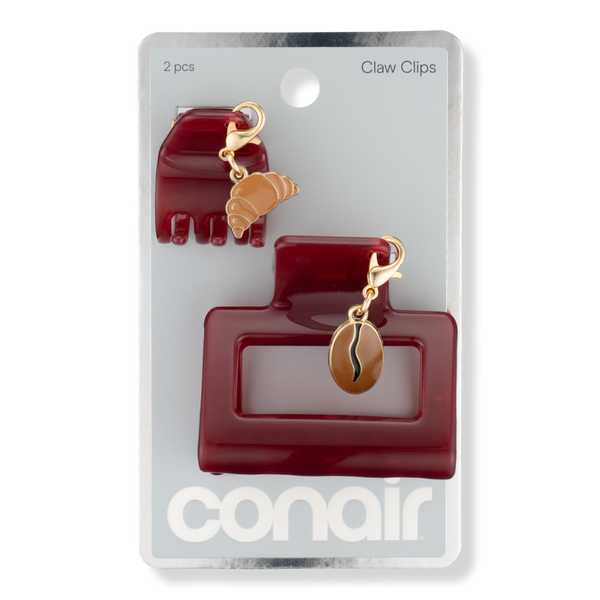 Conair Accessories Burgundy Claw Clip Set with Coffee & Croissant Charms #1