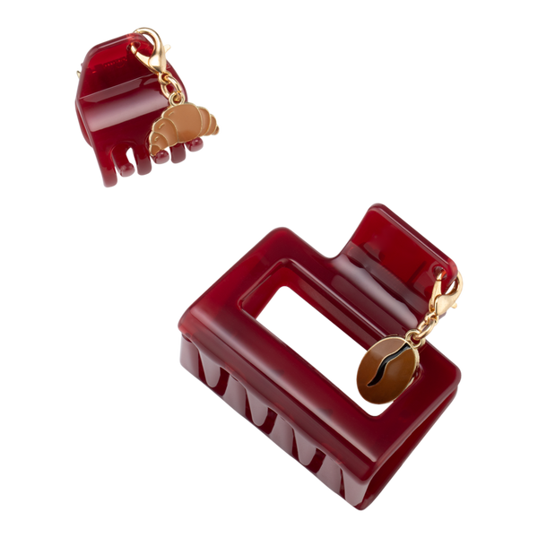Conair Accessories Burgundy Claw Clip Set with Coffee & Croissant Charms #2