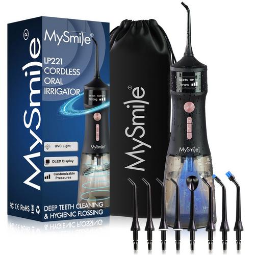 MySmile - Black LP221 Cordless Professional Water Flosser with UVC