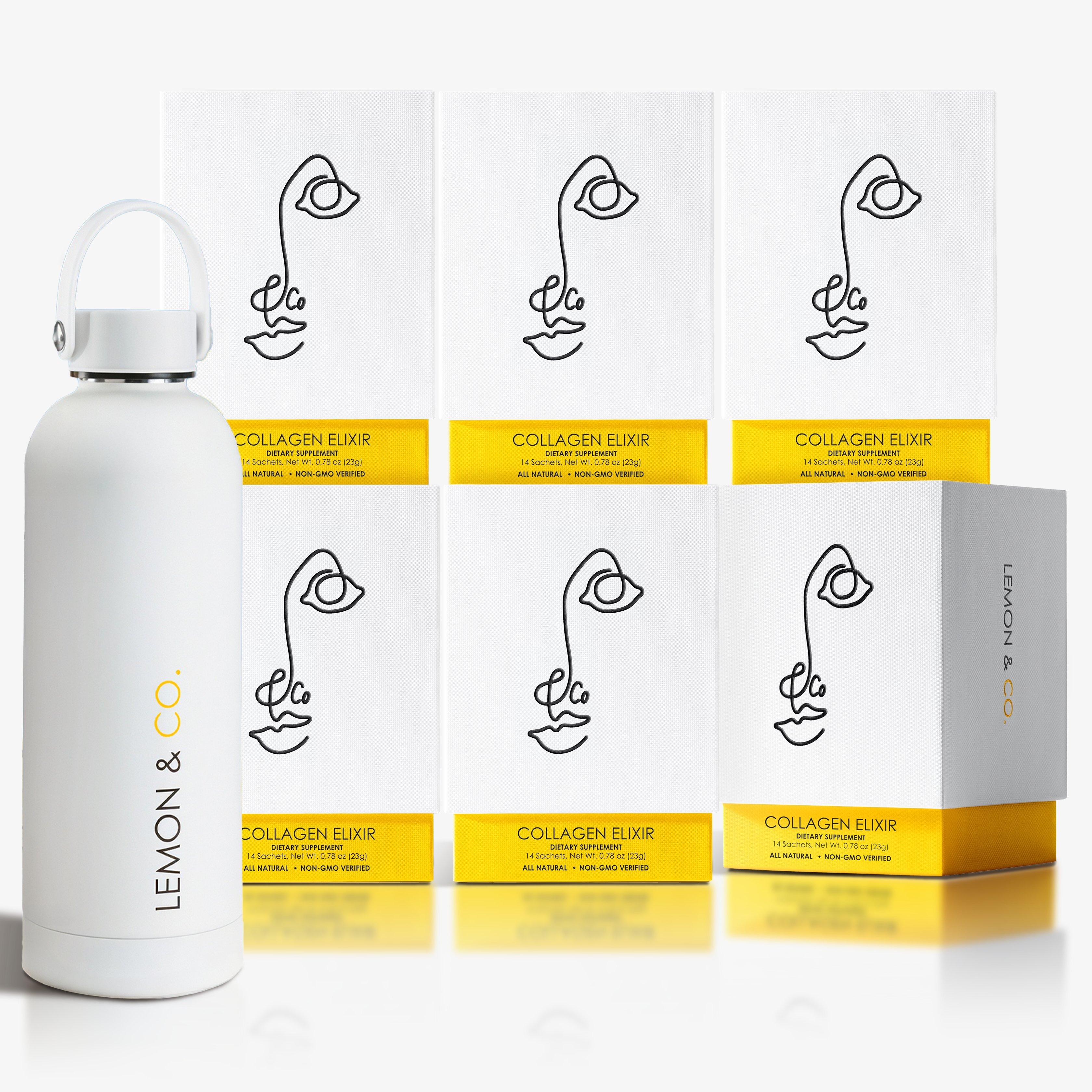 Lemon and Co. Liquid Collagen Drink Mix | Daily Elixir with Marine Collagen & Vitamin C, 12-Week Bundle #1