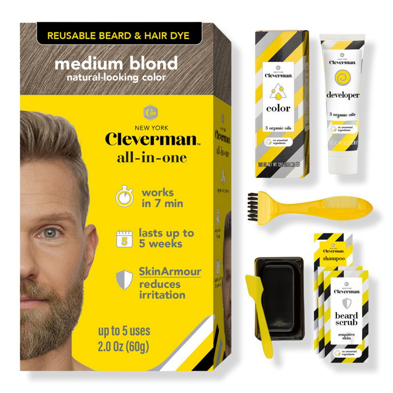 Cleverman - Medium Blond Reusable Beard & Hair Dye Kit - Up to 5