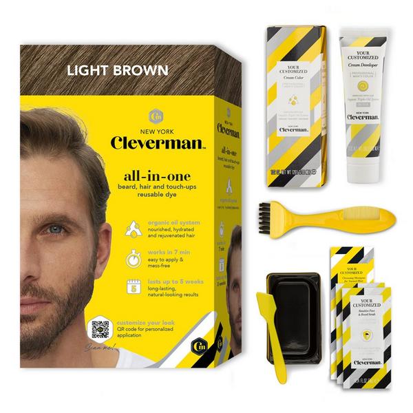 Cleverman All-In-One Beard, Hair & Touch Ups Reusable Dye Kit for Men –Natural-Looking Gray Coverage #1