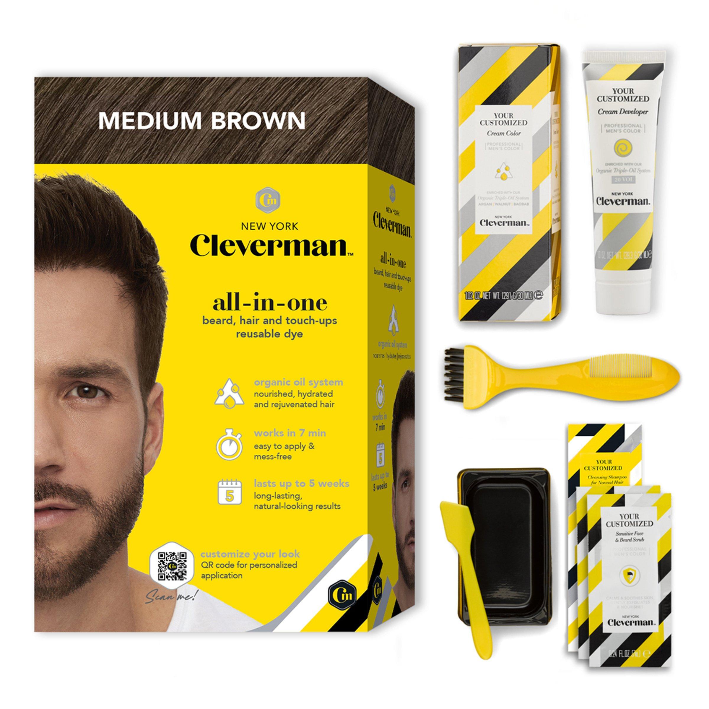 Cleverman All-In-One Beard, Hair & Touch Ups Reusable Dye Kit for Men –Natural-Looking Gray Coverage #1