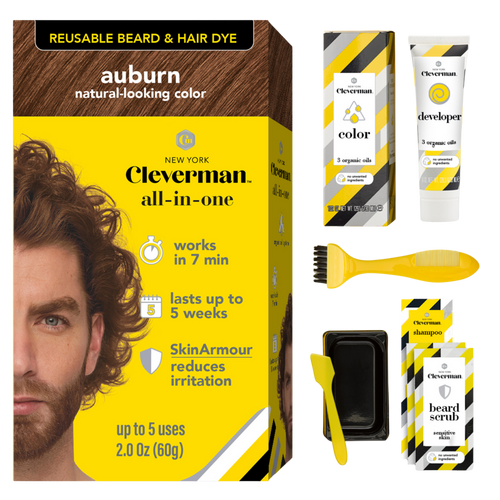 Cleverman - Auburn Reusable Beard & Hair Dye Kit - Up to 5 Uses, 7