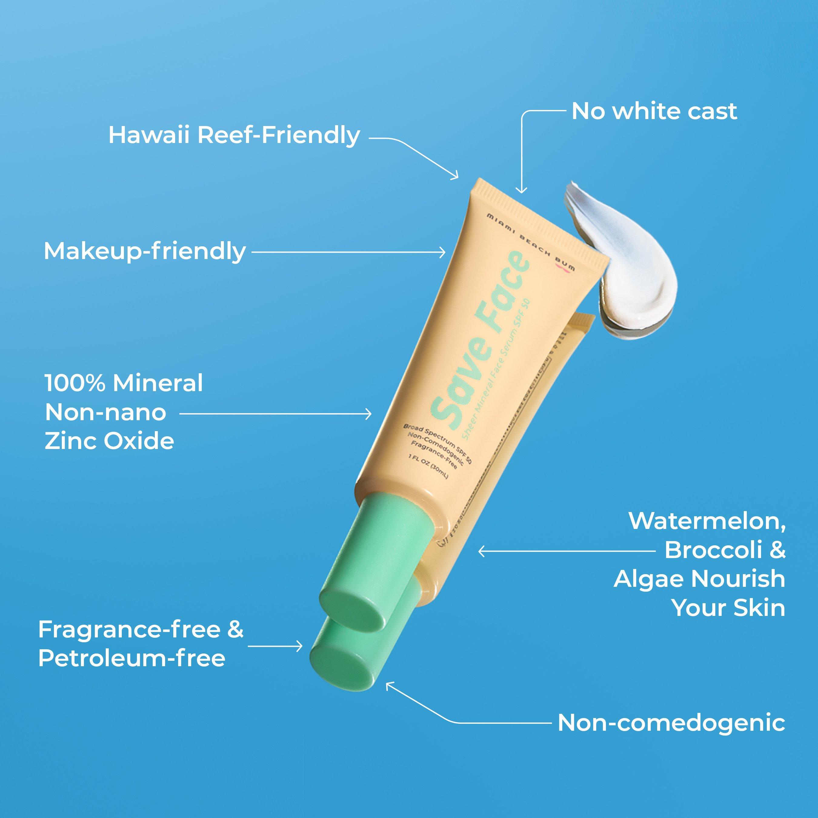 Солнцезащитная минеральная сыворотка для лица Miami Beach Bum Save Face SPF 50, прозрачная — фото 5