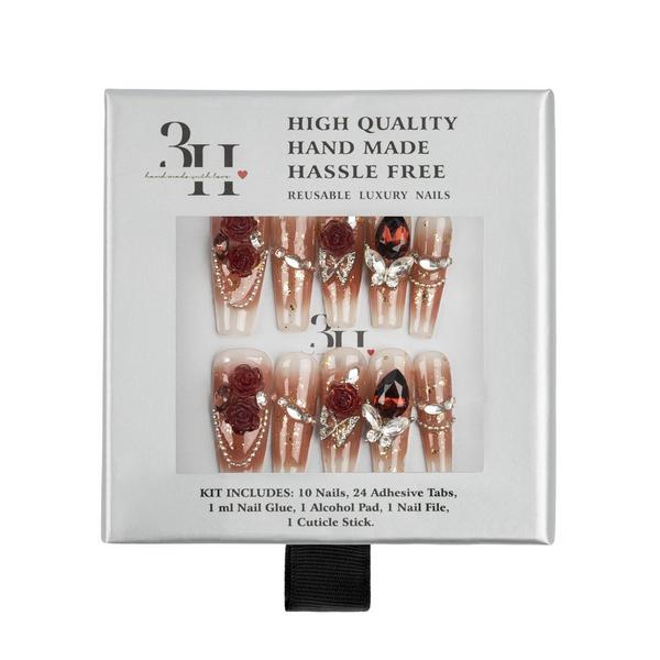 3H Nails Crimson Rose Handmade Press-On Nails #1