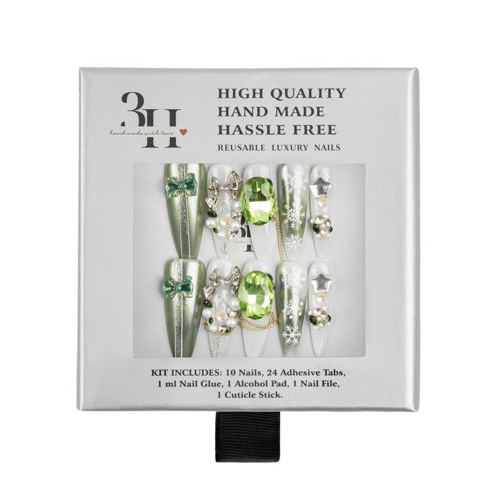 3h Nails Snowflake Jewel Handmade Press-on Nails - Medium