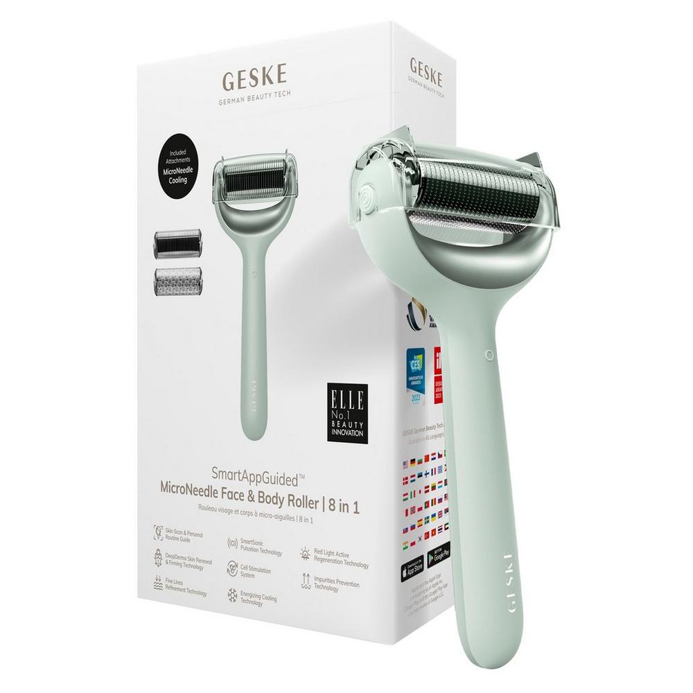 Geske Smartappguided Microneedle Face & Body Roller | 8 In 1 - Green In Green