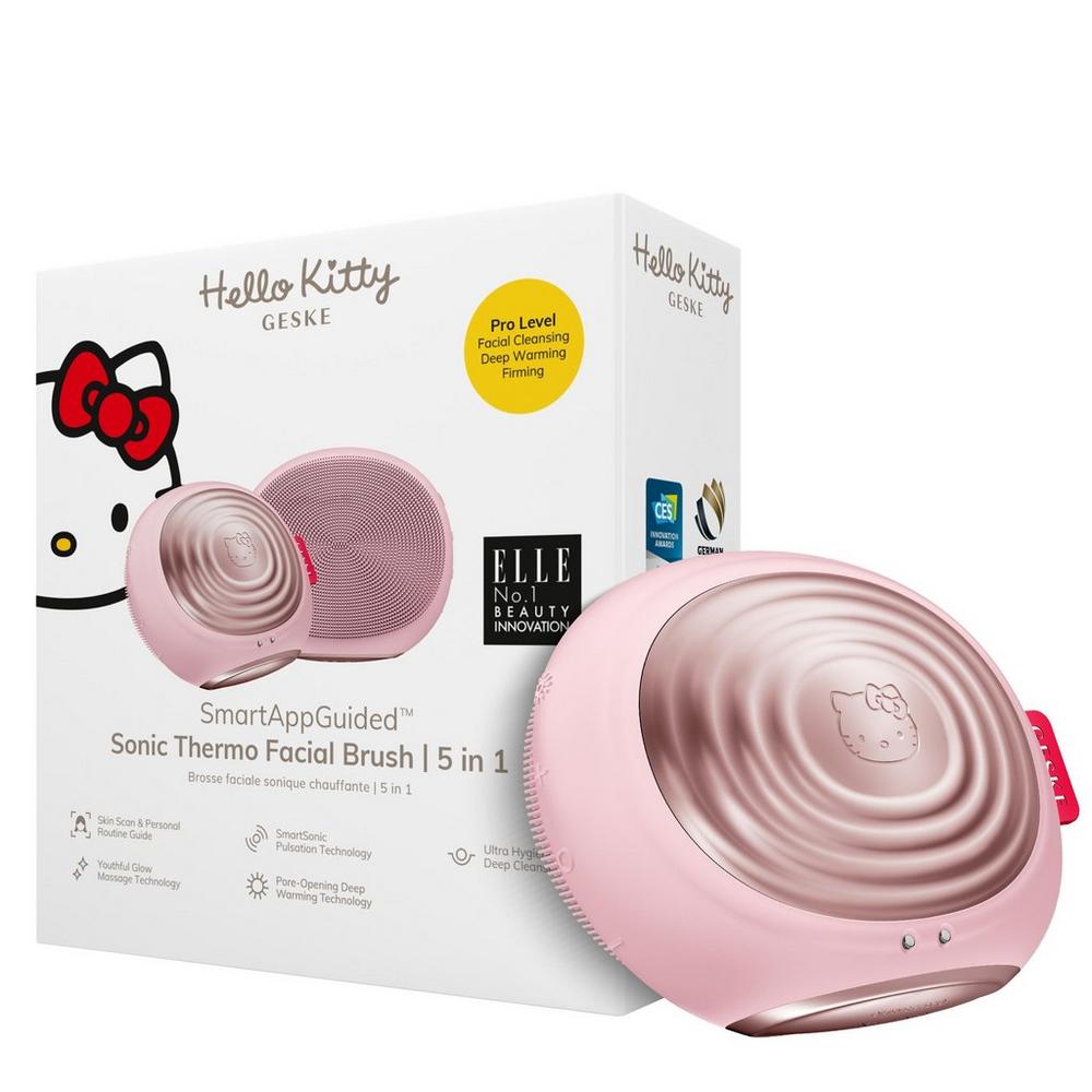 Geske Hello Kitty Smartappguided Sonic Thermo Facial Brush | 5 In 1 - Hello Kitty Pink