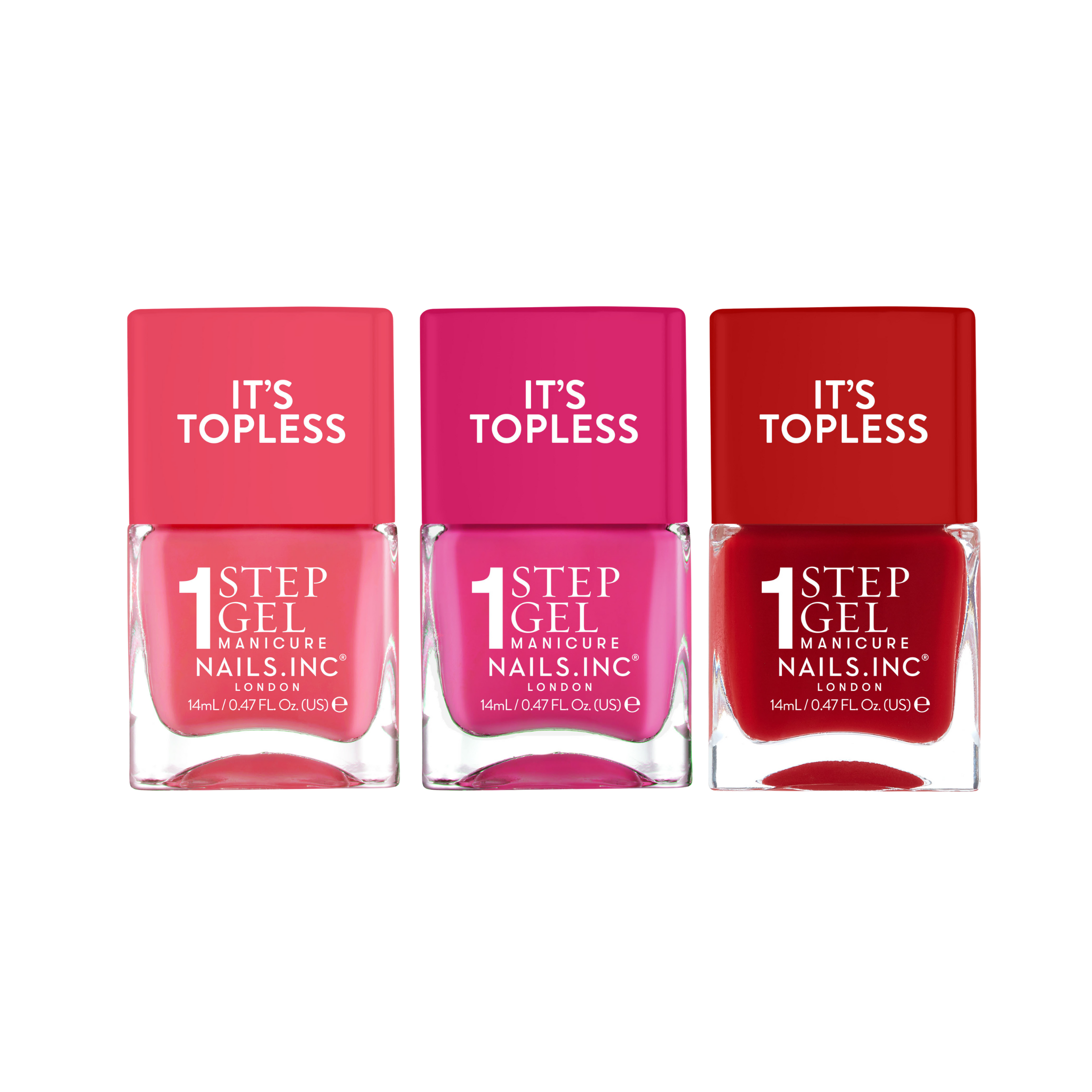 Nails Inc. It's Topless Reds 1-Step Gel-Like Manicure Nail Polish Set #1