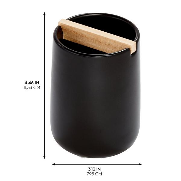 iDesign Matte Black Toothbrush Holder with Removable Wood Divider #3