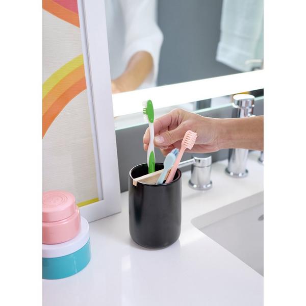 iDesign Matte Black Toothbrush Holder with Removable Wood Divider #5
