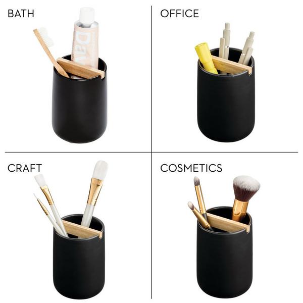 iDesign Matte Black Toothbrush Holder with Removable Wood Divider #6