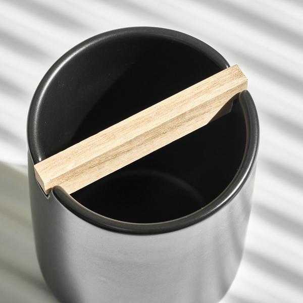 iDesign Matte Black Toothbrush Holder with Removable Wood Divider #7