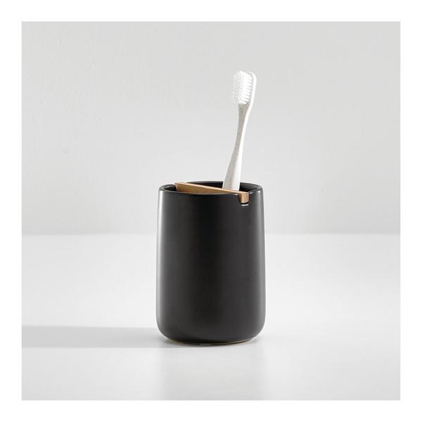 iDesign Matte Black Toothbrush Holder with Removable Wood Divider #8