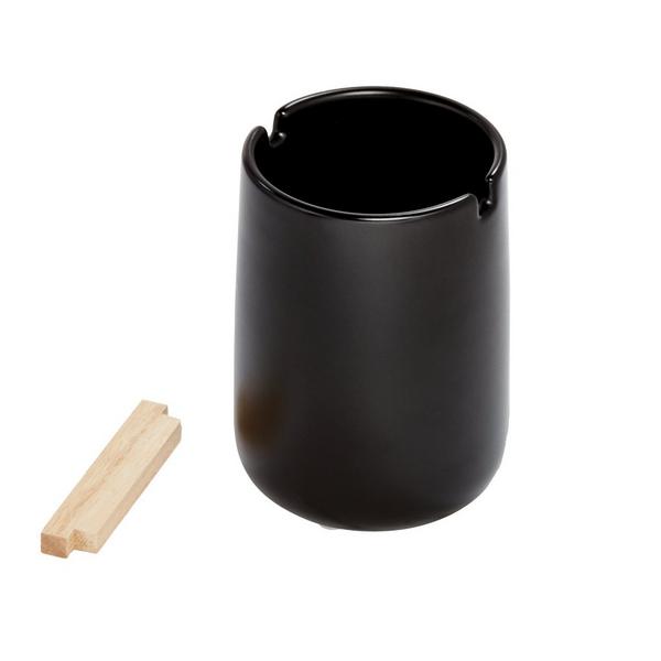iDesign Matte Black Toothbrush Holder with Removable Wood Divider #2