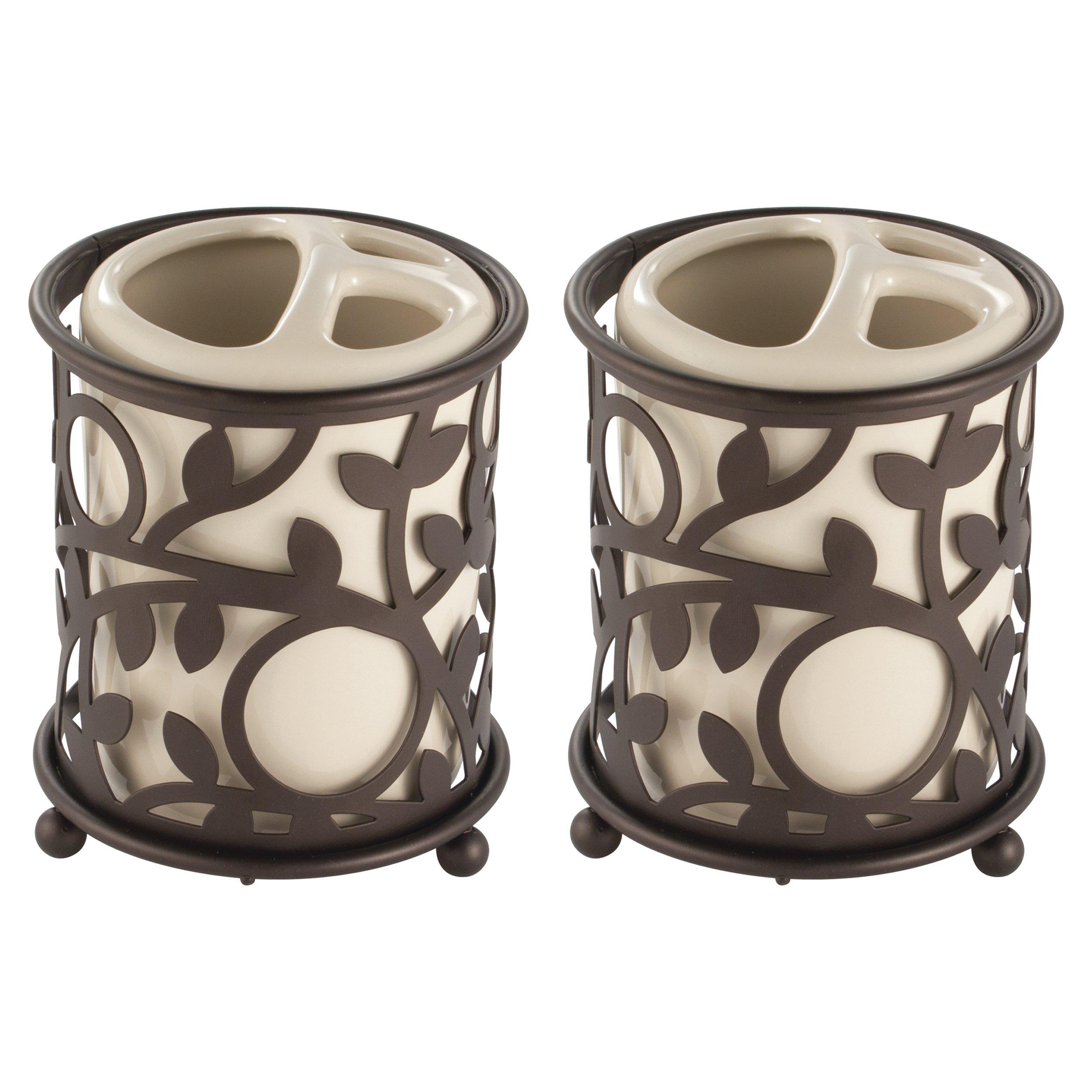 iDesign Vanilla/Bronze Vine Toothbrush Holder with 3 Sections #1