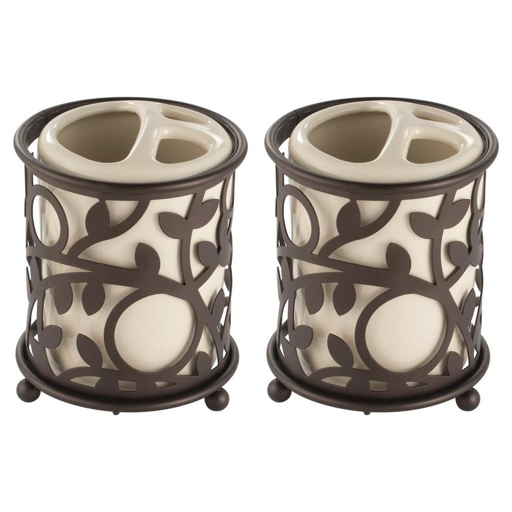 Idesign Vanilla/bronze Vine Toothbrush Holder With 3 Sections