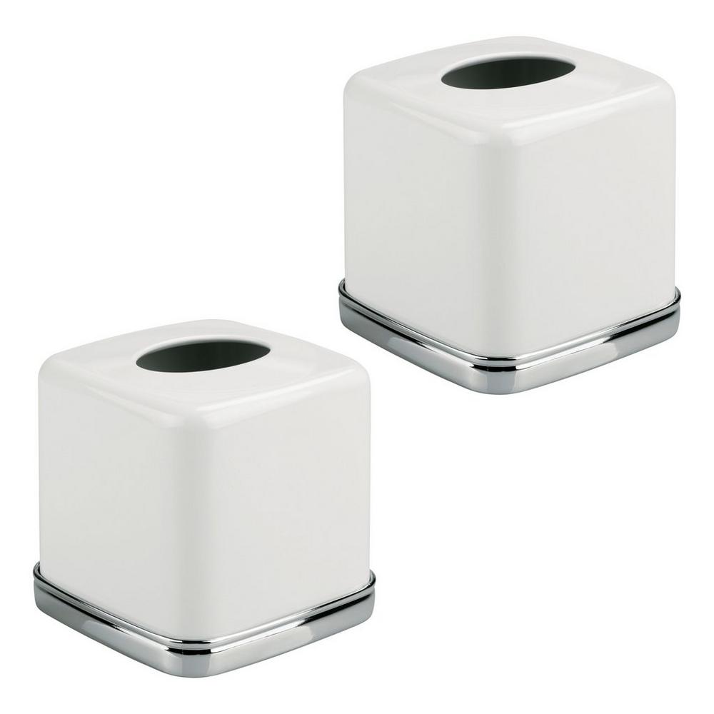 Idesign Square Tissue Box Cover For Bathroom - White In White