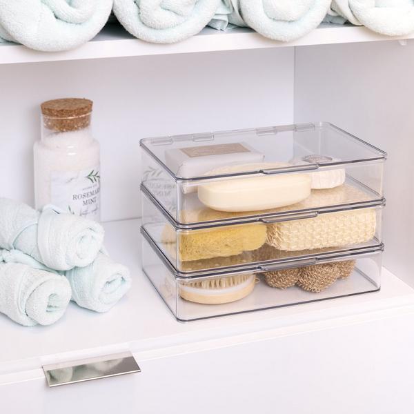 iDesign Plastic Hinged Lid Stackable Bathroom Organizer Bin #6