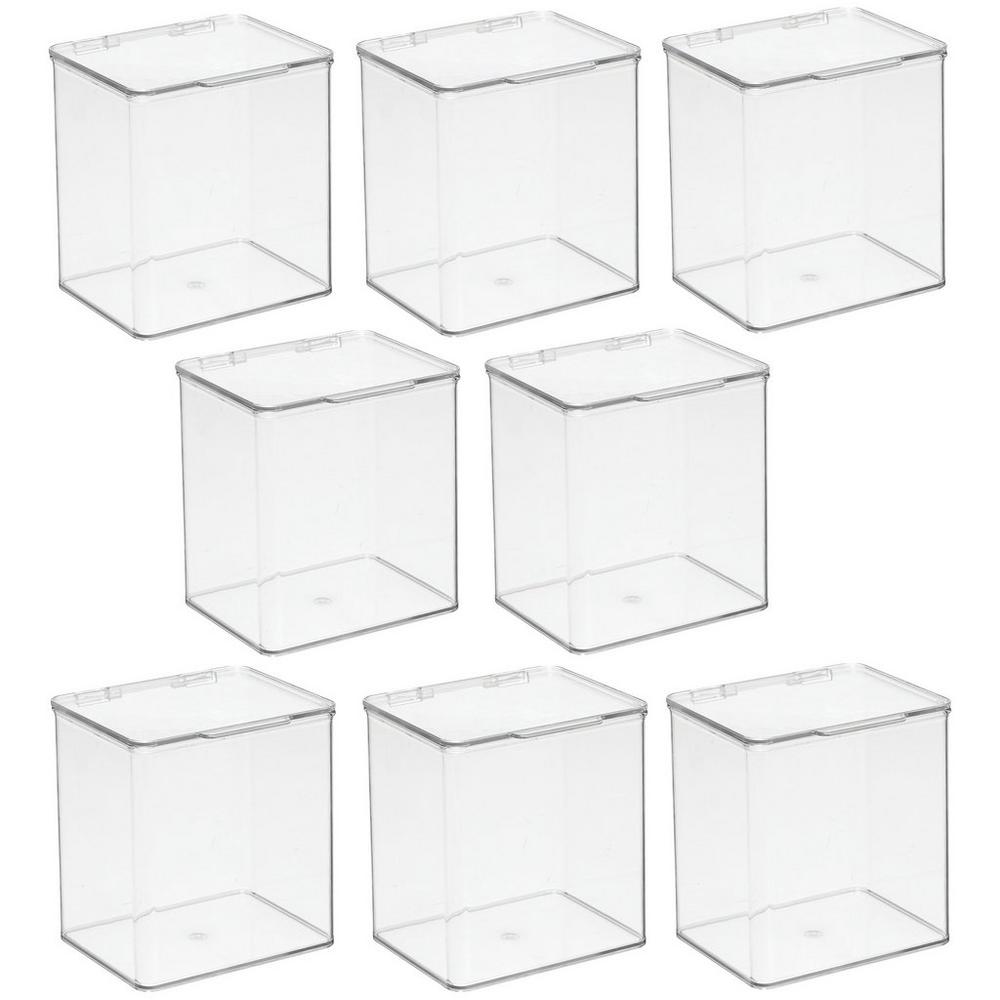 iDesign Plastic Bathroom Stacking Organizer Box with Hinged Lid
