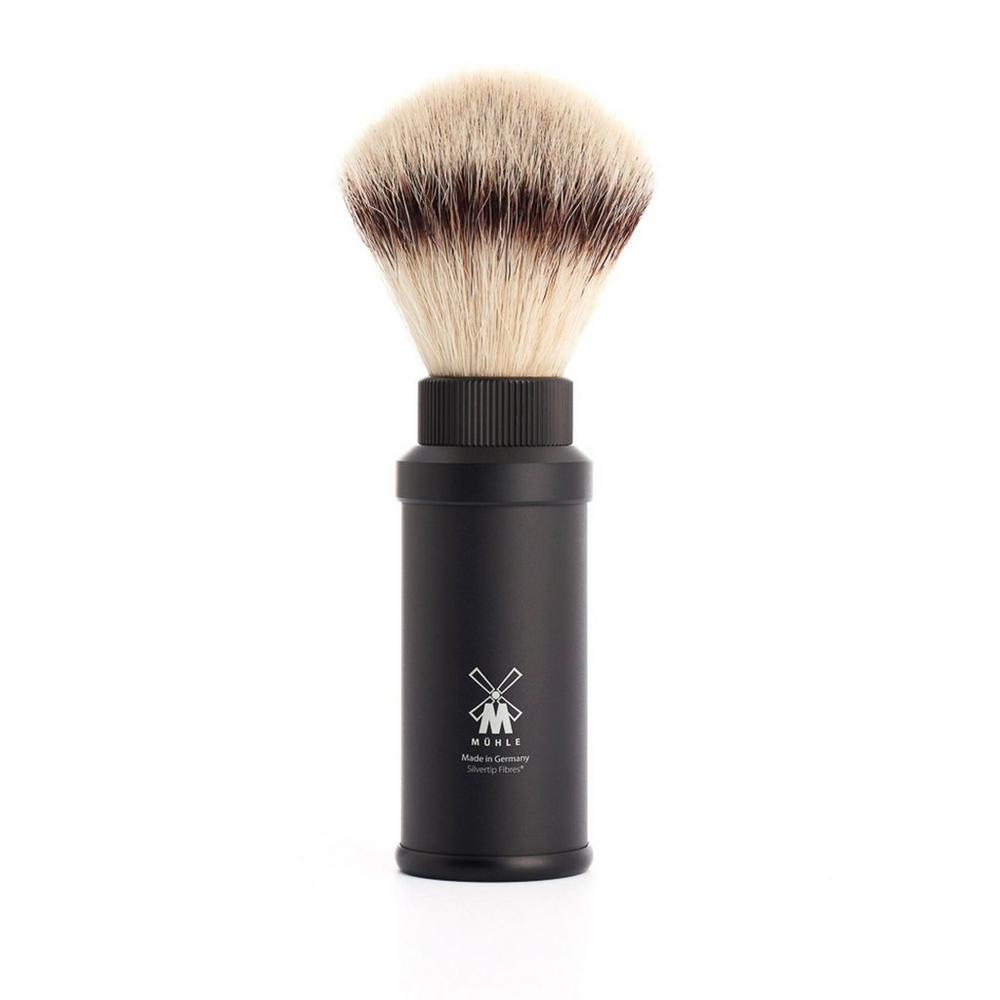 Mühle Travel Anodized Aluminum Silvertip Fiber Travel Shaving Brush - Black In Black