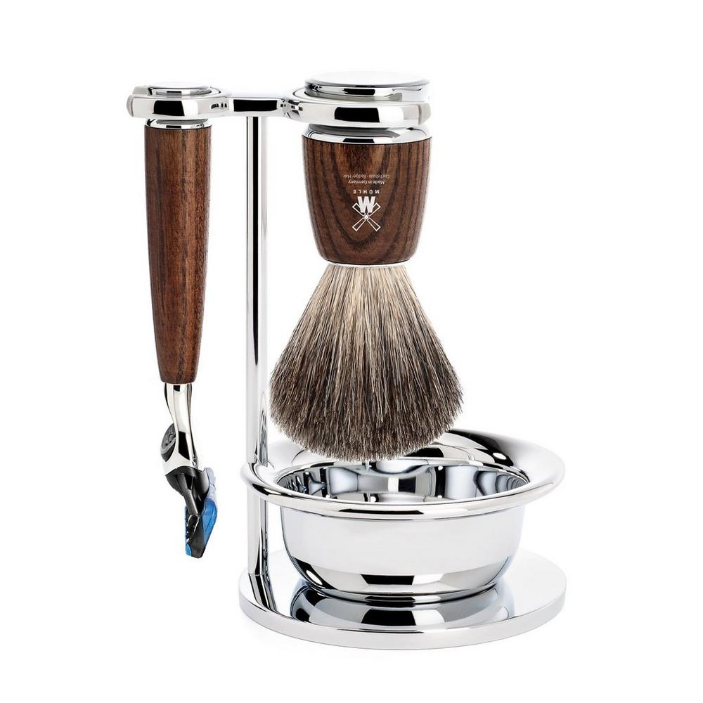 Mühle Rytmo Steamed Ash 4-piece Pure Badger & Fusion Shaving Set