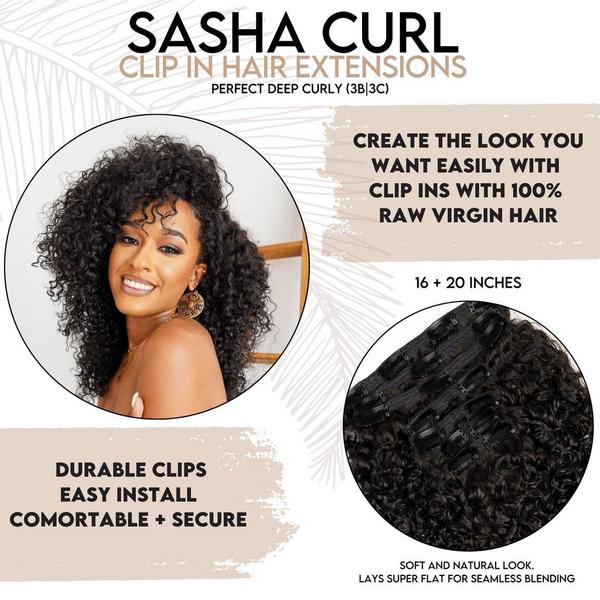 True + Pure Texture Sasha Curl Deep Curly Human Hair Clip Ins Extensions #4