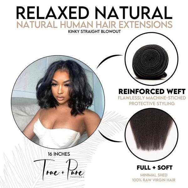 True + Pure Texture Relaxed Natural Blowout Kinky Straight Human Hair Wefts (Bundles) Extensions #5