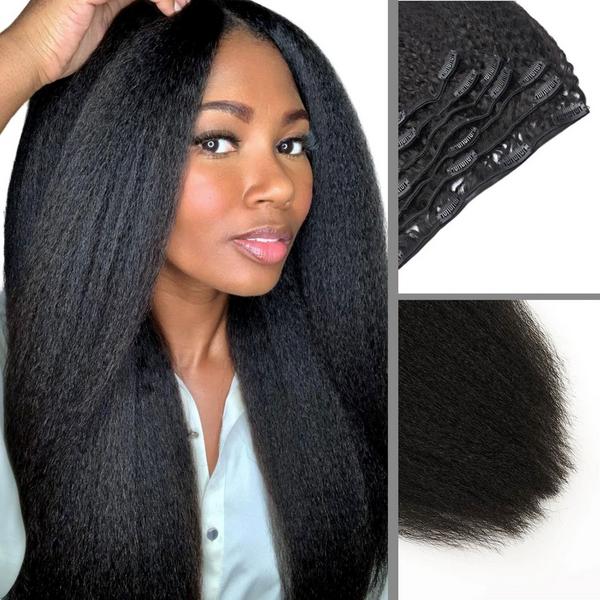 True + Pure Texture Relaxed Natural Blowout Kinky Straight Human Hair Clip Ins Extensions #2