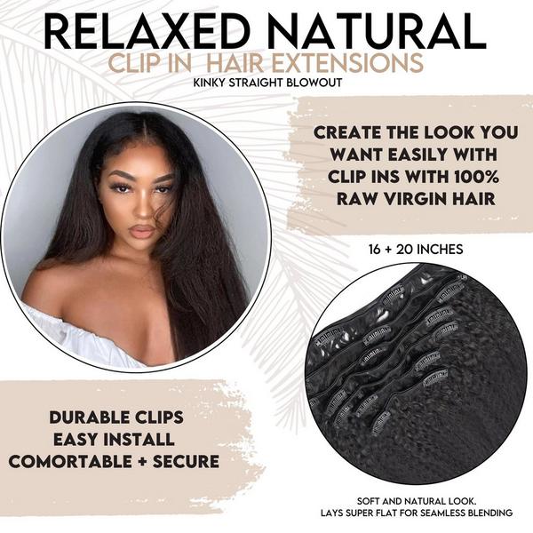 True + Pure Texture Relaxed Natural Blowout Kinky Straight Human Hair Clip Ins Extensions #4