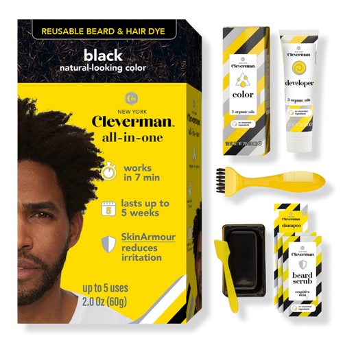 Coarse & Coily Hair · Reusable Beard & Hair Dye Kit – 5 Uses, 7-Min Natural Gray Coverage - Black